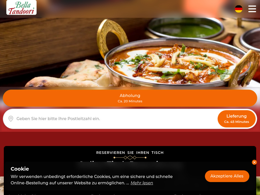 Website von Bella Tandoori Restaurant Bamberg in Bamberg