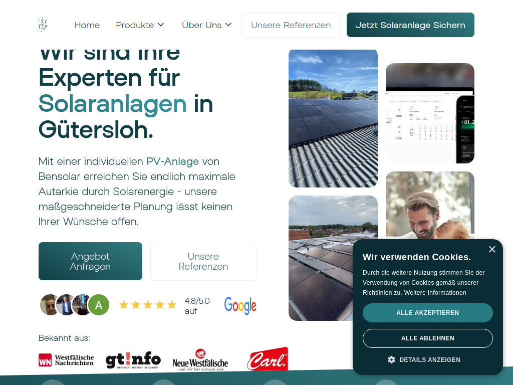 Website von Bensolar GmbH in Gütersloh