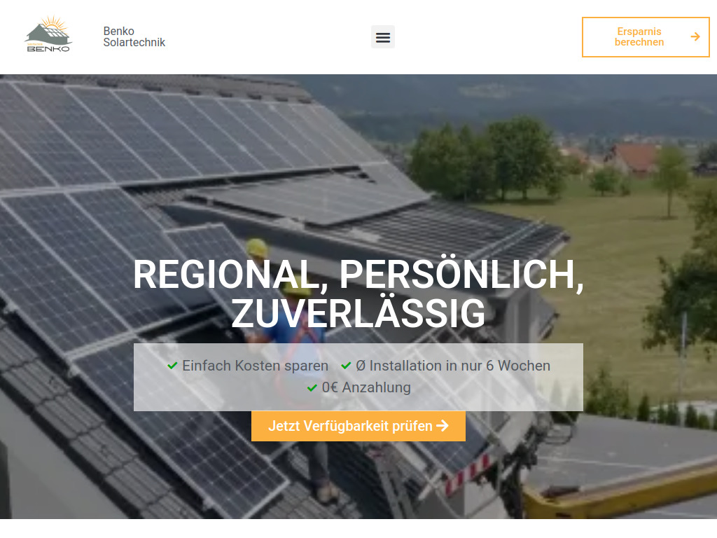 Website von Benko Solartechnik GmbH in Riederich