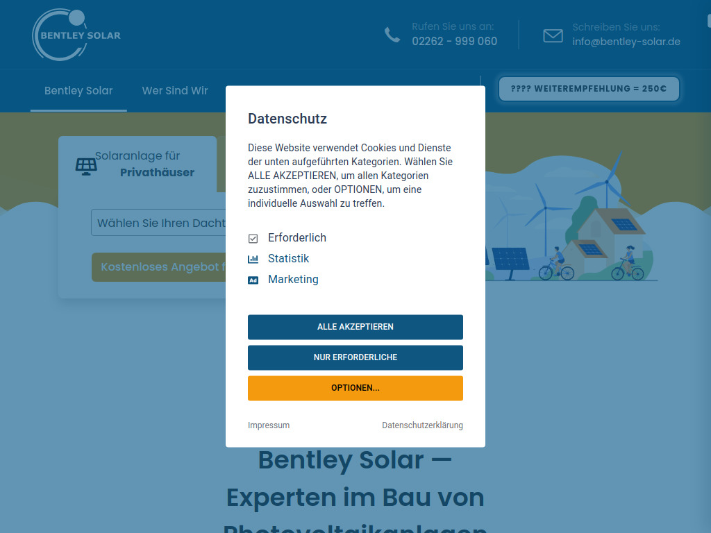Website von Bentley Solar GmbH in Wiehl