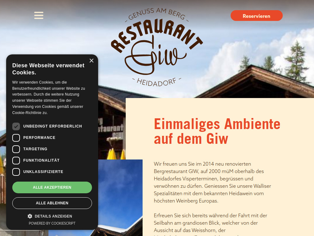 Website von Bergrestaurant Giw - Heidadorf in Visperterminen