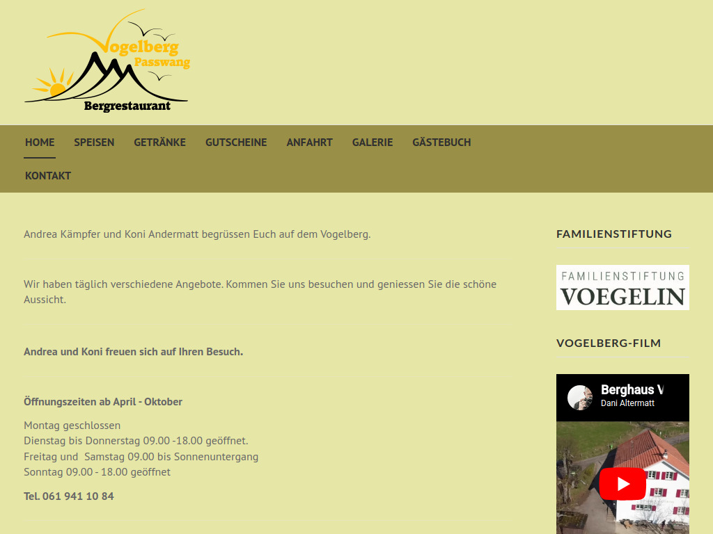 Website von Bergrestaurant Vogelberg