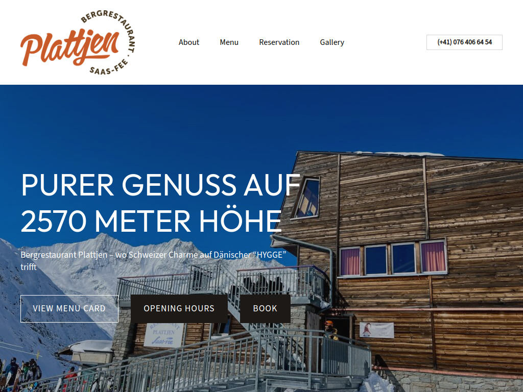 Website von Bergrestaurant Plattjen in Saas-Fee