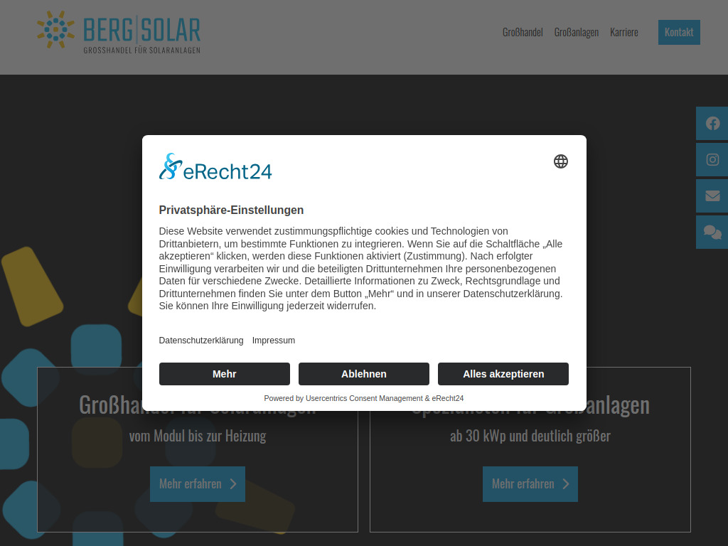 Website von BERGSOLAR GmbH in Wipperfürth