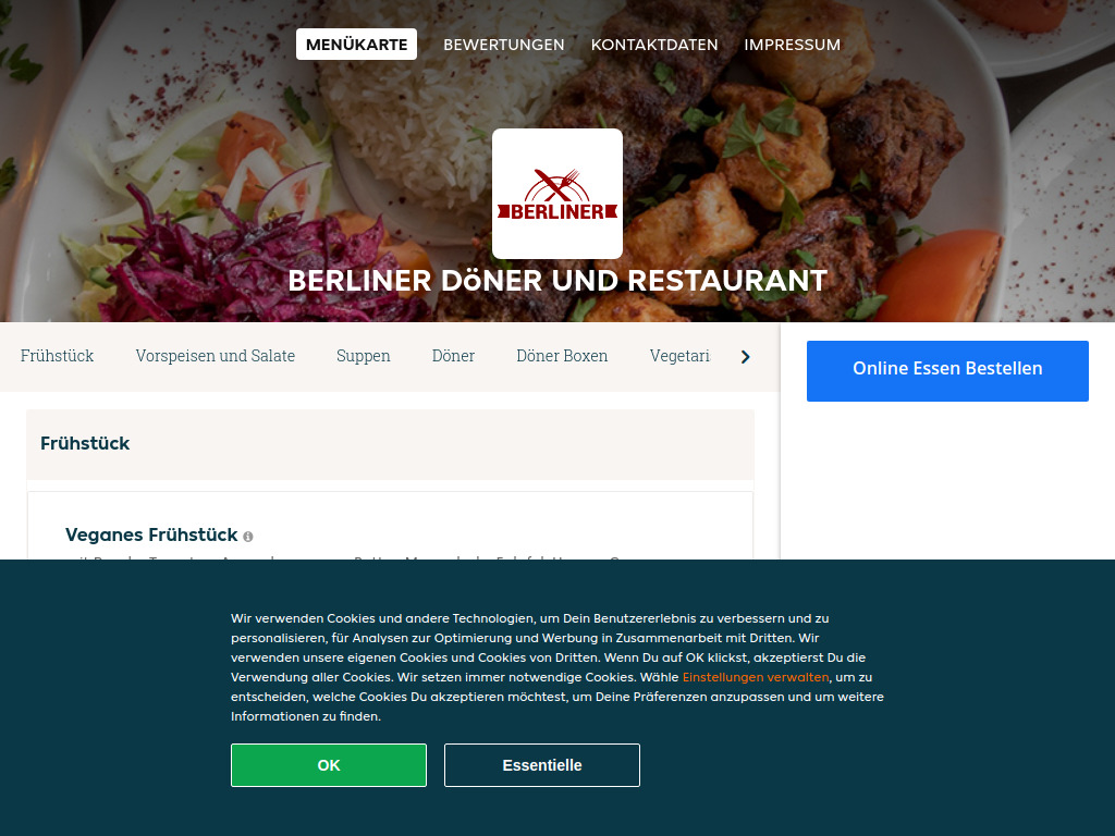 Website von Berliner Döner und Restaurant - Essen online bestellen in Wien in Wien