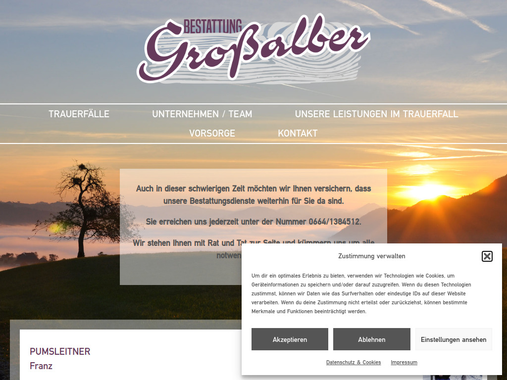Website von Bestattung Großalber in Großraming