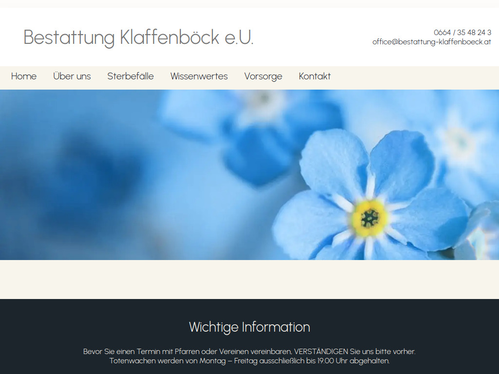 Website von Bestattung Klaffenböck in Neukirchen am Walde