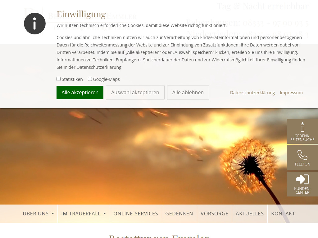 Website von Bestattungen Emmler in Babenhausen