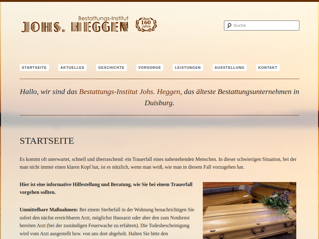 Website von Bestattungs-Institut Johs. Heggen in Duisburg-Ruhrort