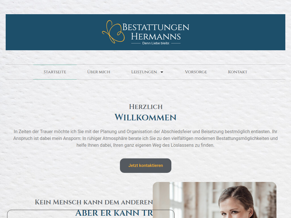 Website von Bestattungen Hermanns in Alpen
