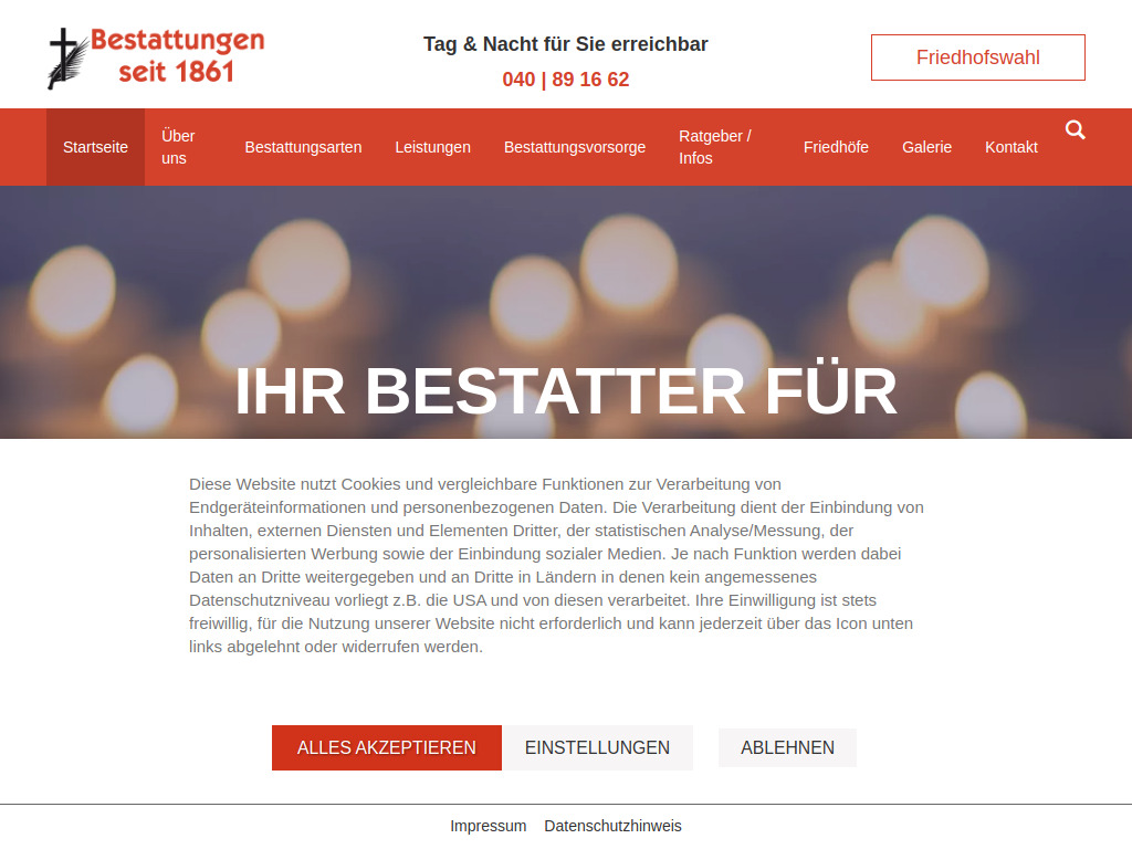 Website von Bestatter Hamburg - Feuerbestattung, Seebestattung in Hamburg