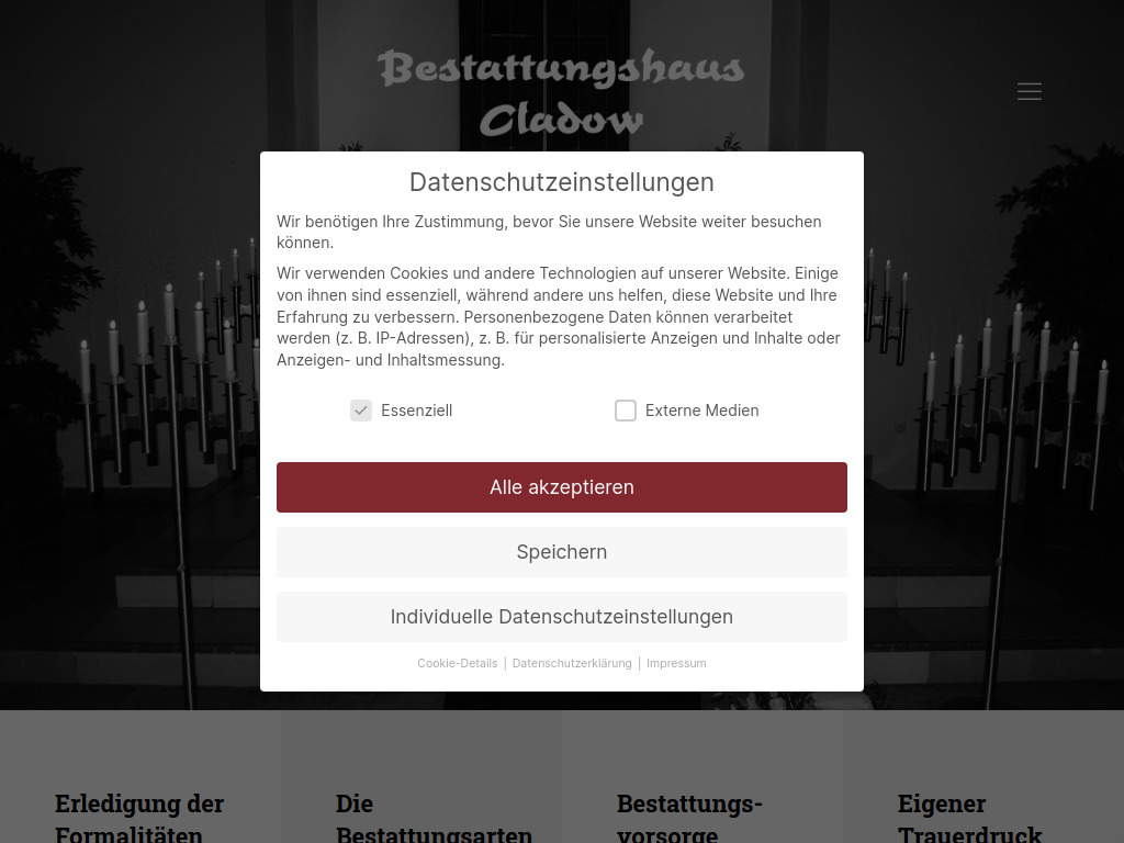 Website von Bestattungshaus Cladow in Berlin