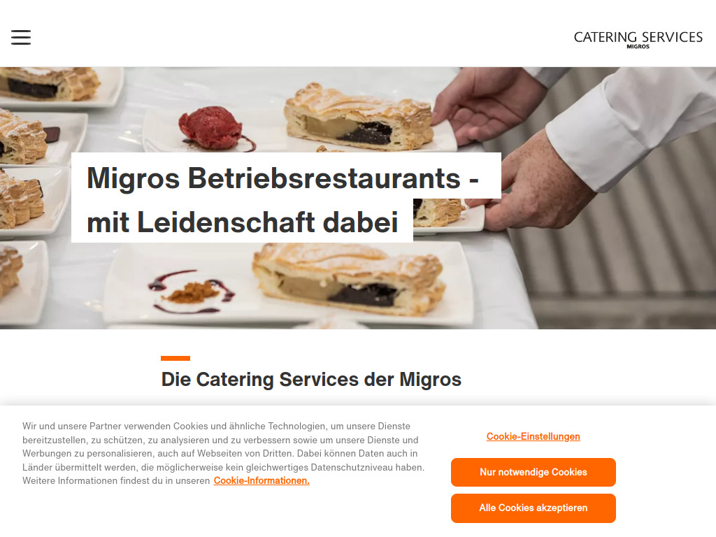 Website von Catering Services Migros in Zürich