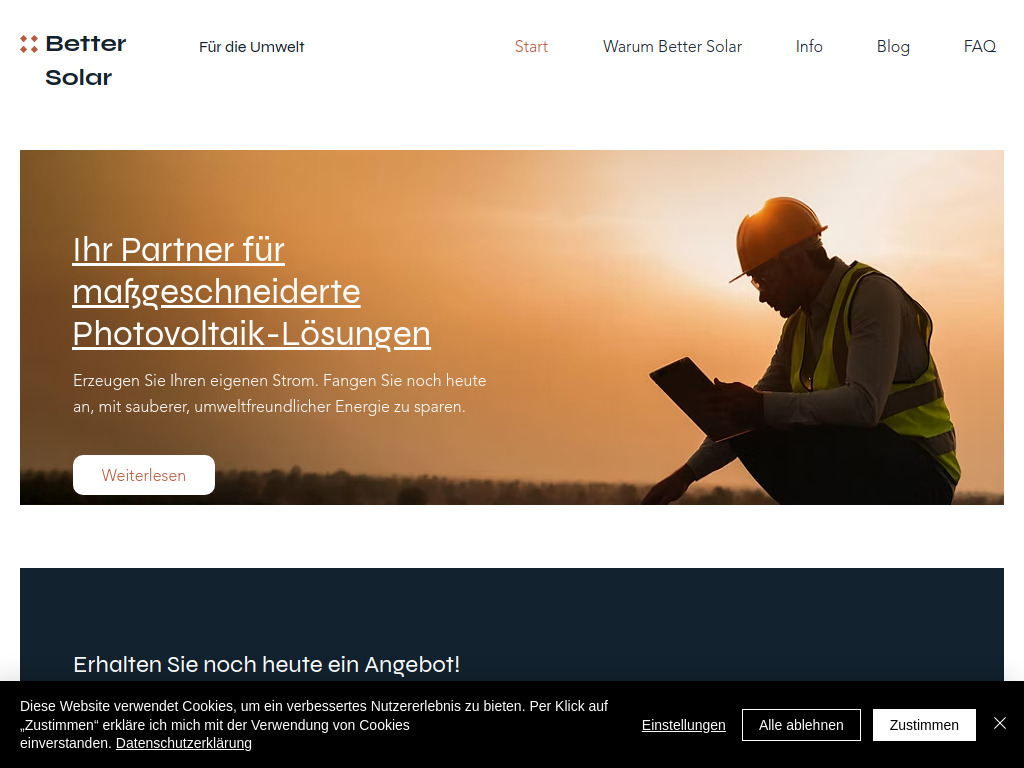 Website von Better Solar GmbH in Weiden