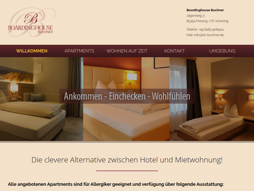 Website von Boardinghouse Buchner