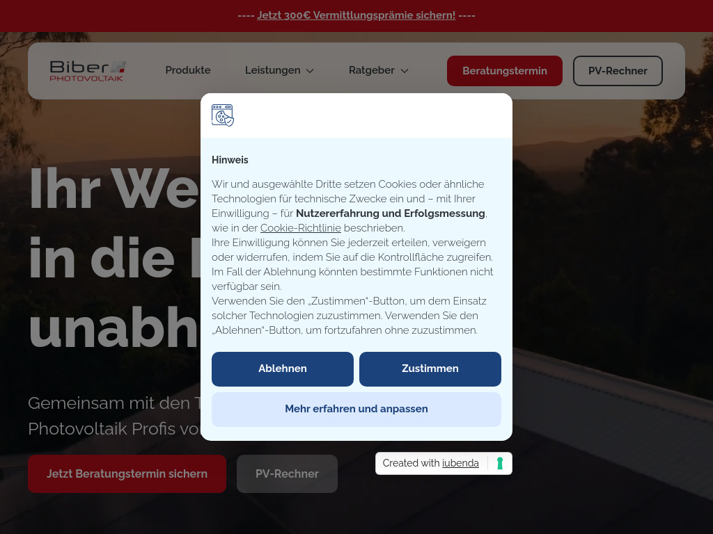 Website von Biber Photovoltaik GmbH in Bebra