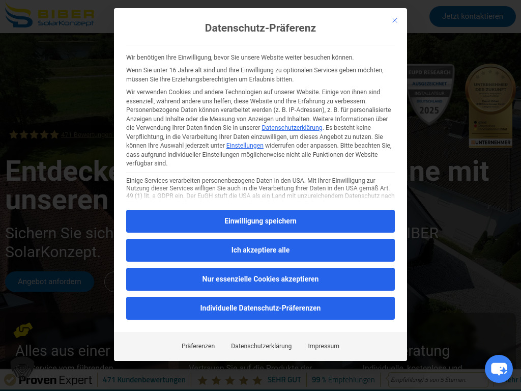 Website von BIBER SolarKonzept GmbH in Gernsheim