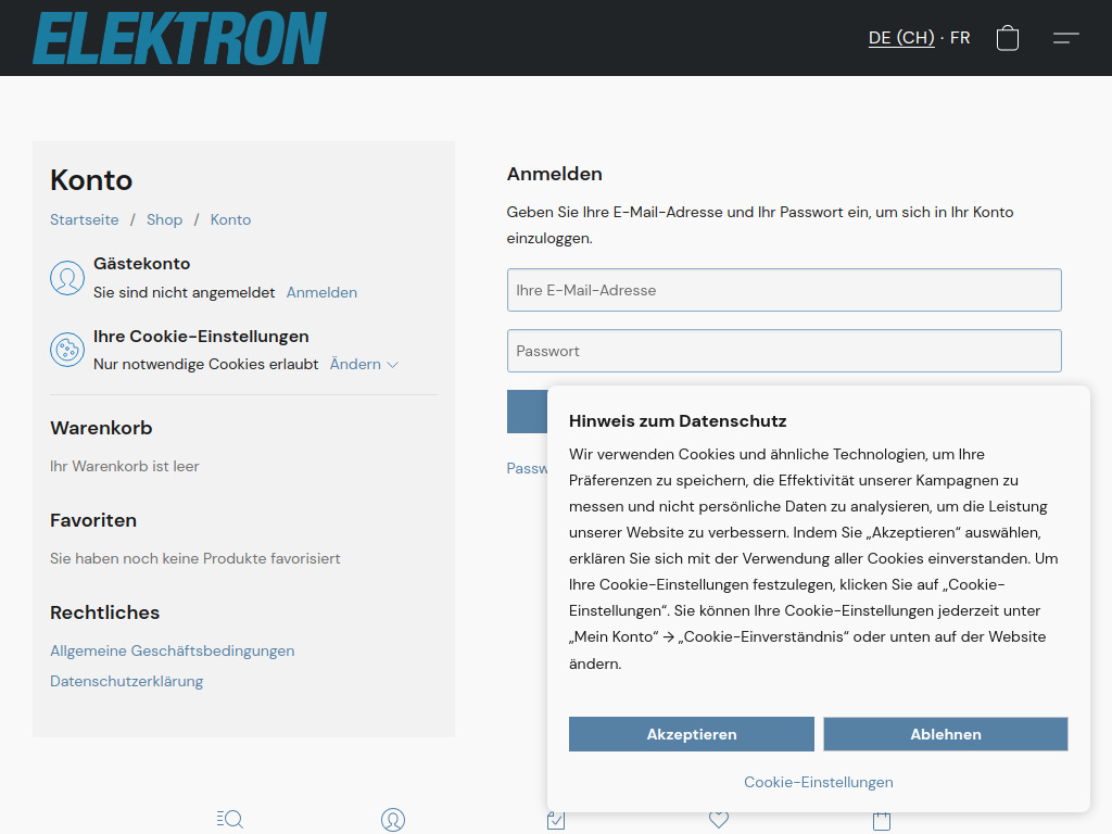 Website von Elektron Online-Shop in Au ZH