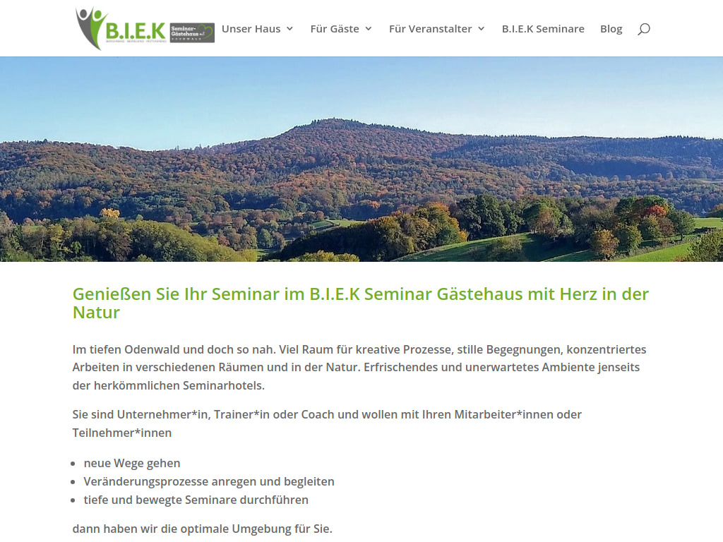 Website von BIEK Seminarhotel GmbH & Co. KG in Hassenroth