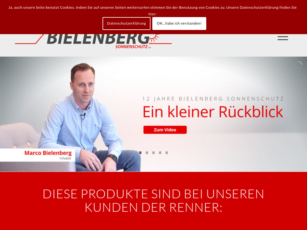 Website von Bielenberg Sonnenschutz in Hamburg