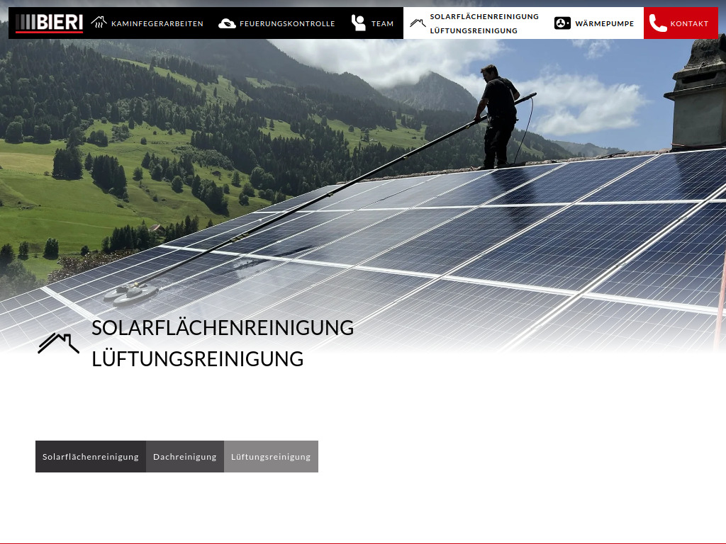 Website von BIERI Solarflächenreinigung & Lüftungsreinigung GmbH in Oey