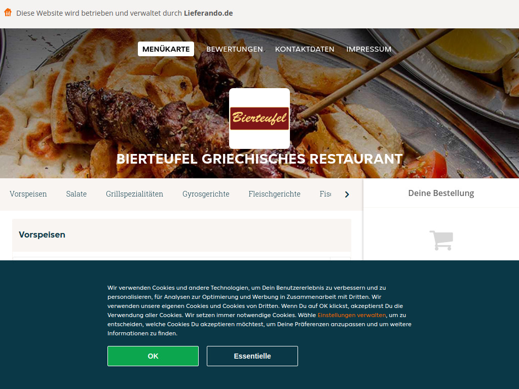 Website von Bierteufel Griechisches Restaurant - Essen online bestellen in Markt Indersdorf in Markt Indersdorf