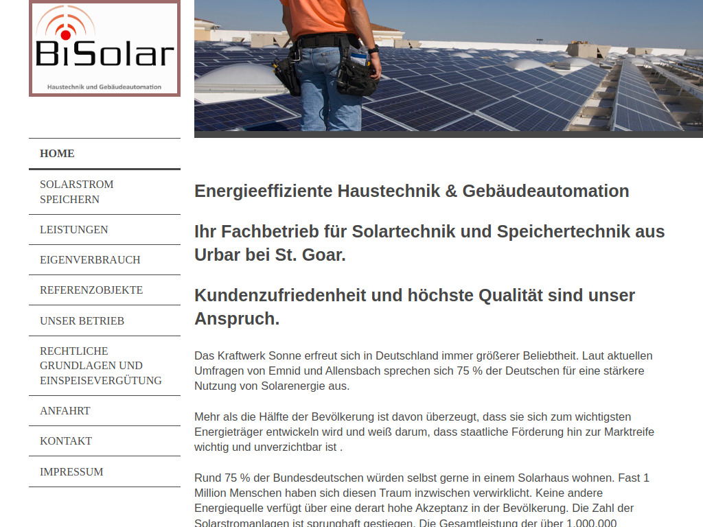 Website von BiSolar Energiekonzepte GmbH in Urbar