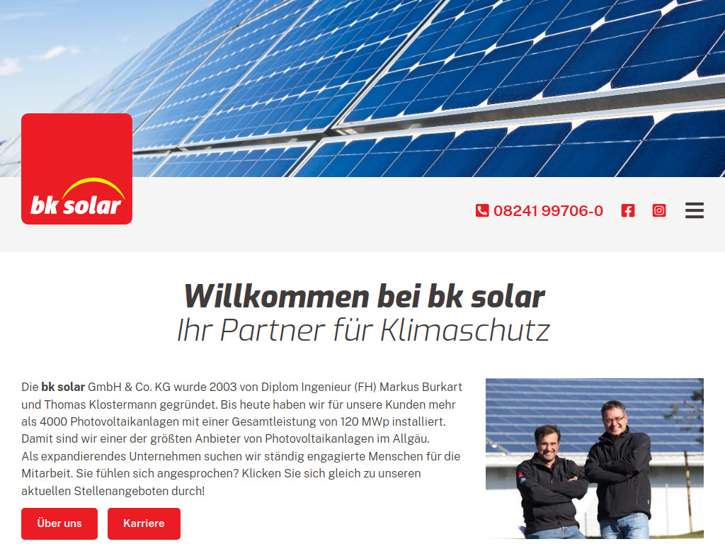 Website von bk solar GmbH & Co. KG in Photo