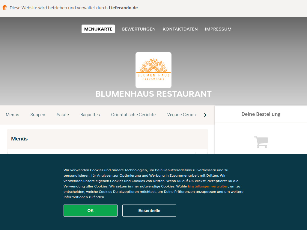 Website von Blumenhaus Restaurant - Essen online bestellen in Nürtingen in Nürtingen