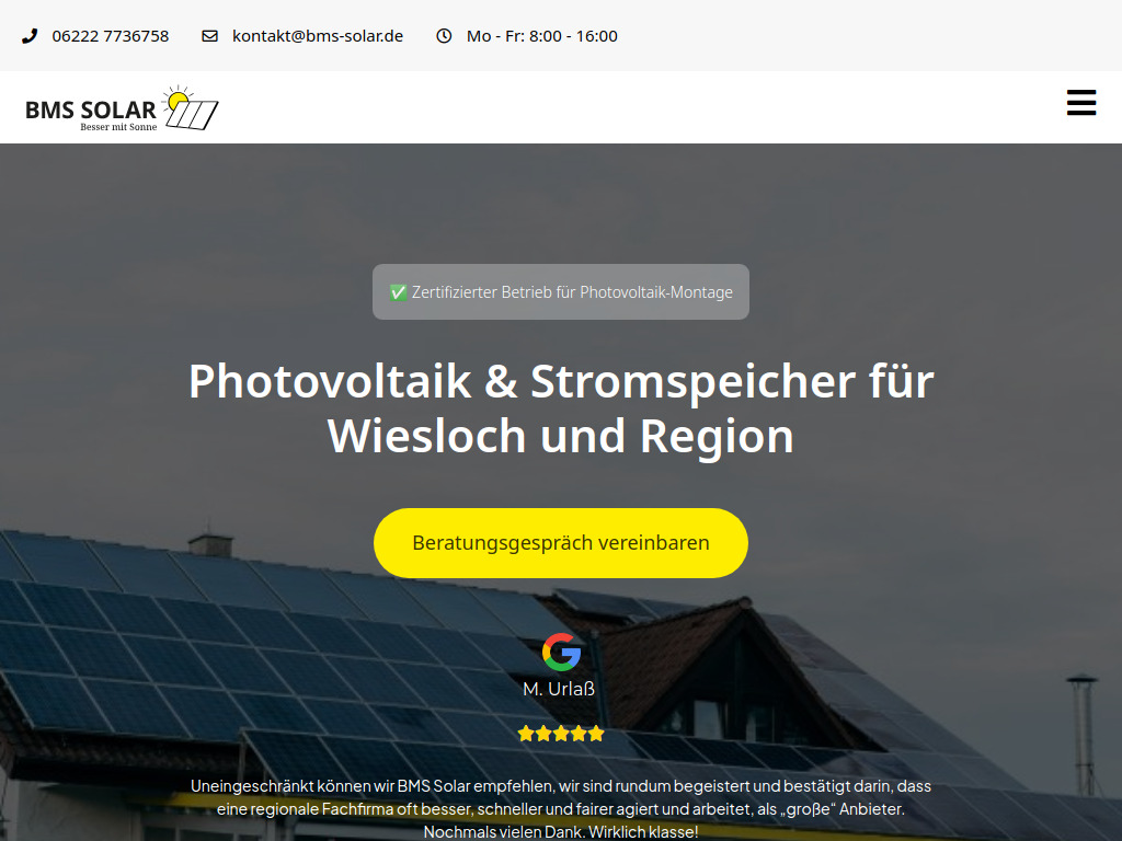 Website von BMS Solar GmbH in Wiesloch