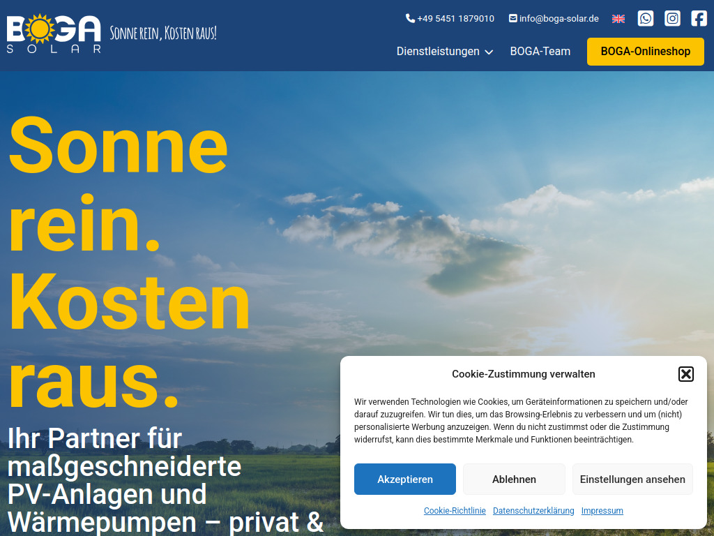 Website von BOGA Solar GmbH in Ibbenbüren