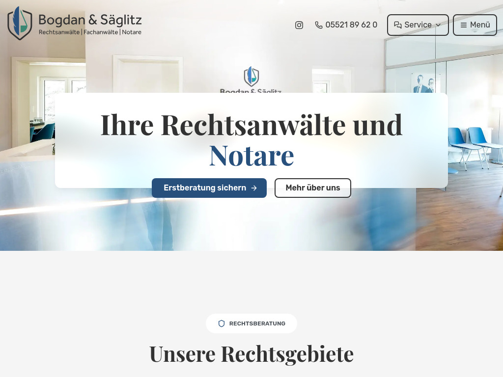 Website von Rechtsanwälte & Notare André Bogdan & Lars Säglitz GbR in Herzberg am Harz