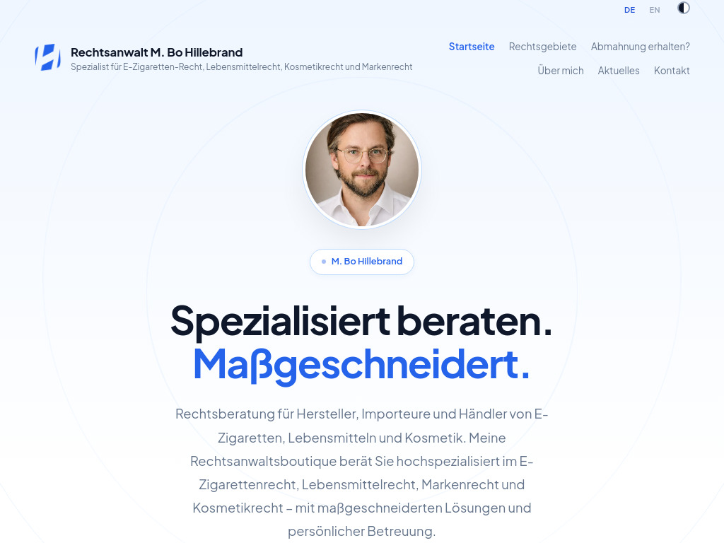 Website von Rechtsanwalt M. Bo Hillebrand in Arnis