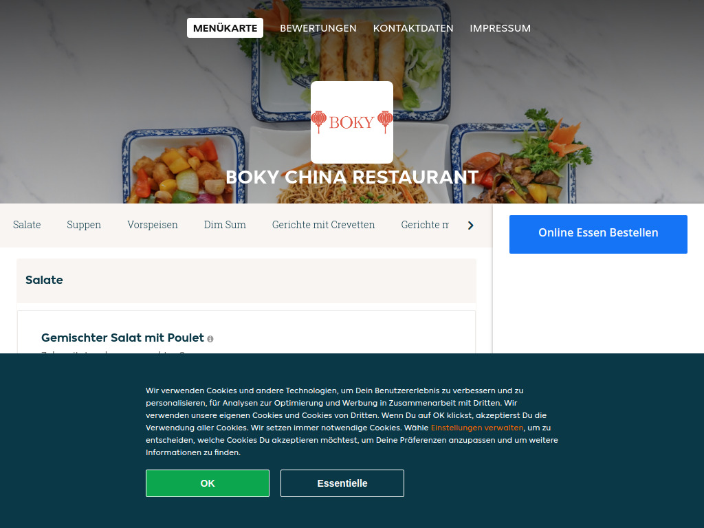 Website von Boky China Restaurant - Essen online bestellen in Liebefeld in Liebefeld