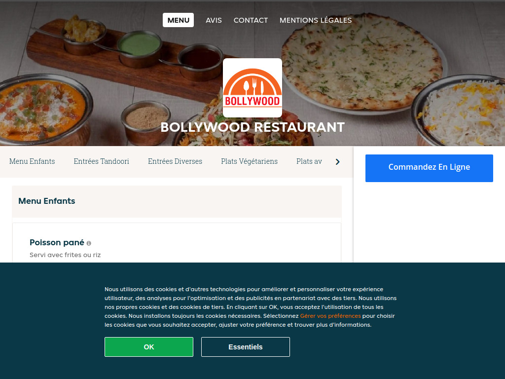 Website von Bollywood Restaurant - Commander un repas en ligne à Lausanne
