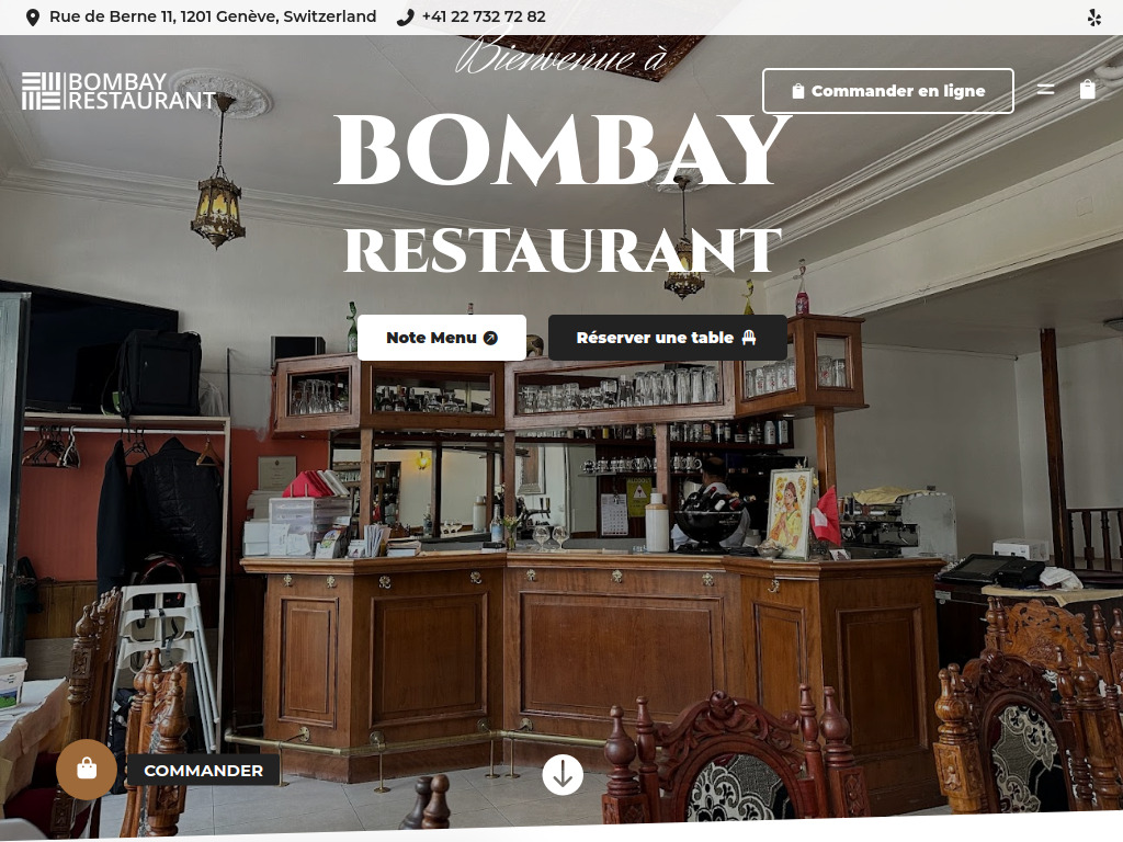 Website von Bombay Restaurant in Genève
