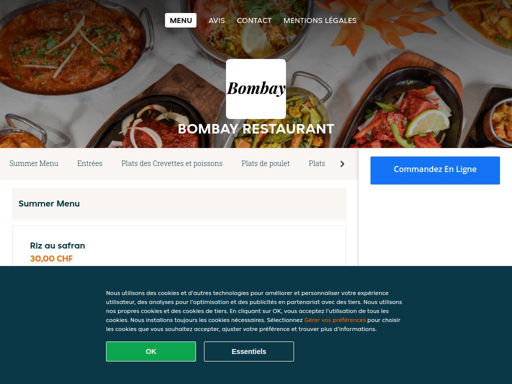 Website von Bombay Restaurant - Commander un repas en ligne à Genève in Genève