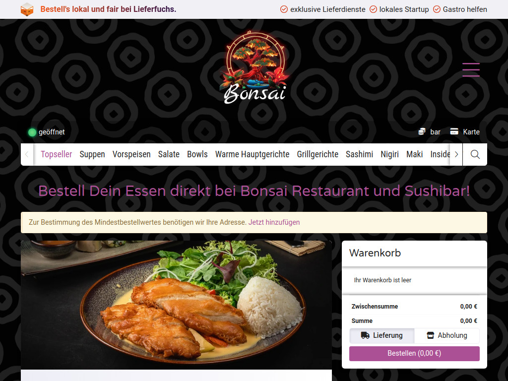 Website von Bonsai Restaurant und Sushibar in Brandenburg an der Havel