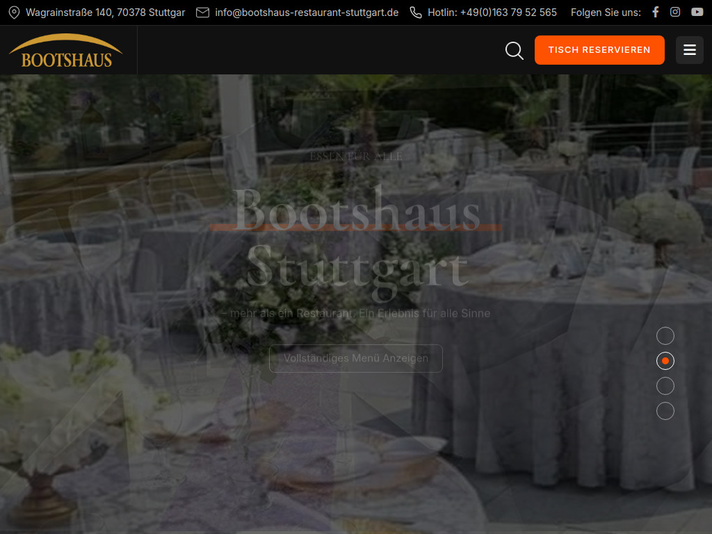 Website von Bootshaus Restaurant Stuttgart in Stuttgart