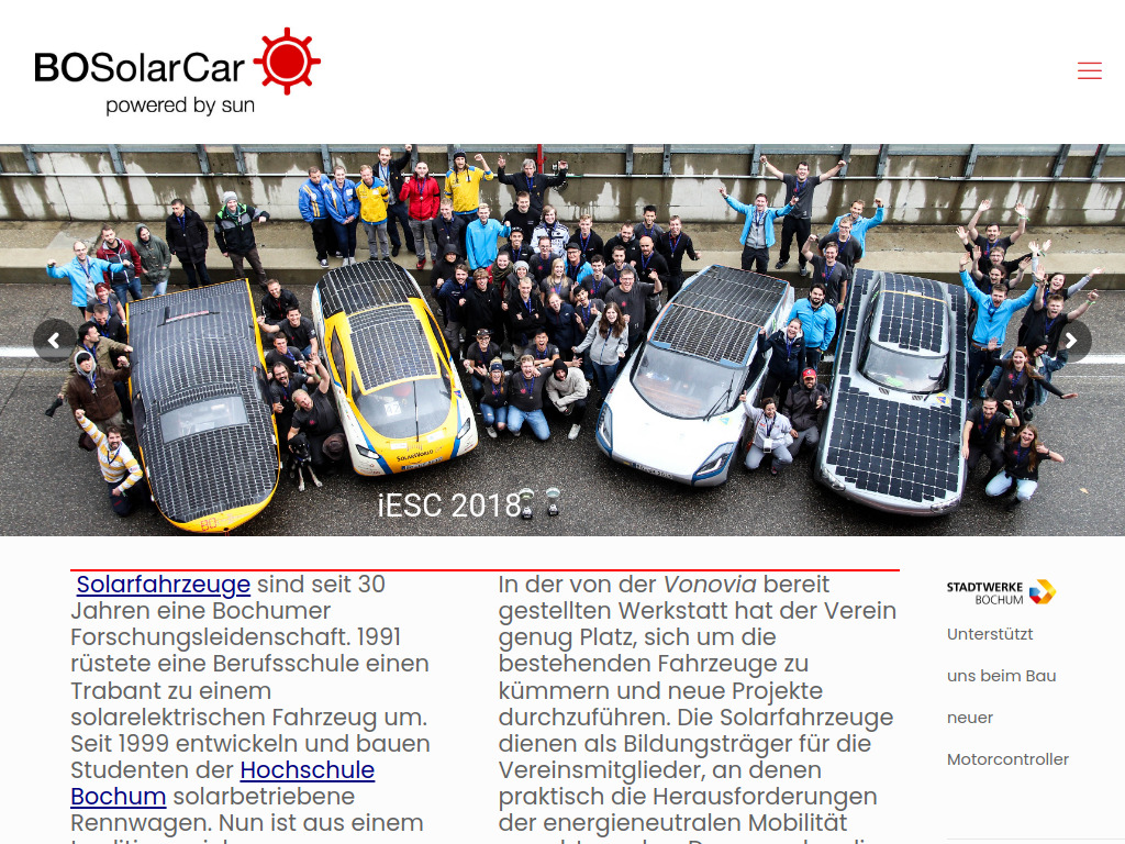 Website von BOSolarCar e.V. in Bochum