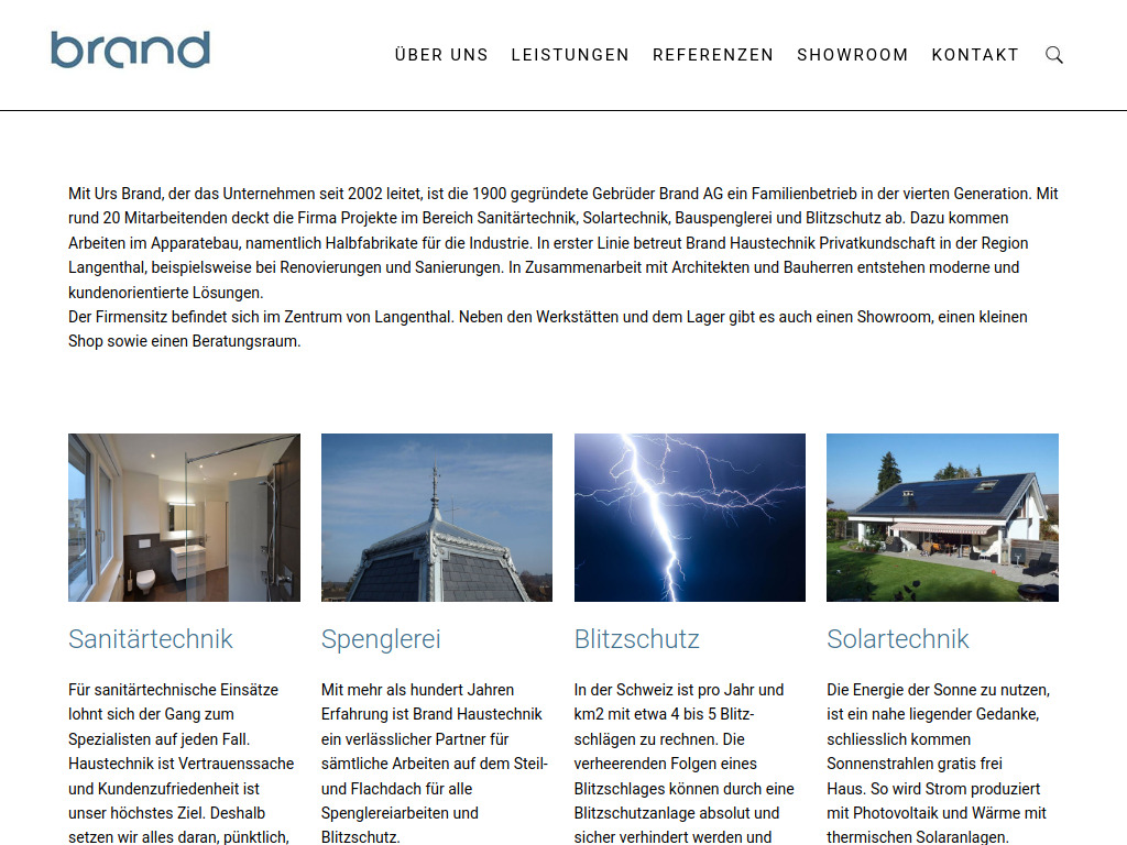 Website von Gebrüder Brand AG in Langenthal