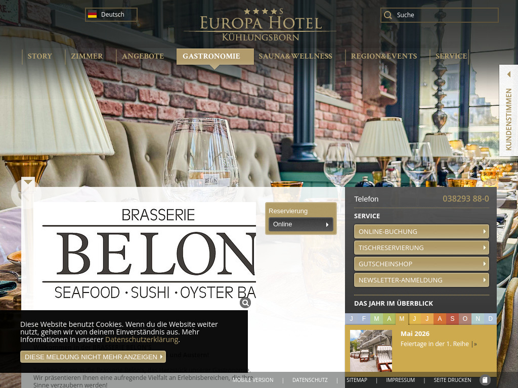 Website von Brasserie Belon's in Kühlungsborn