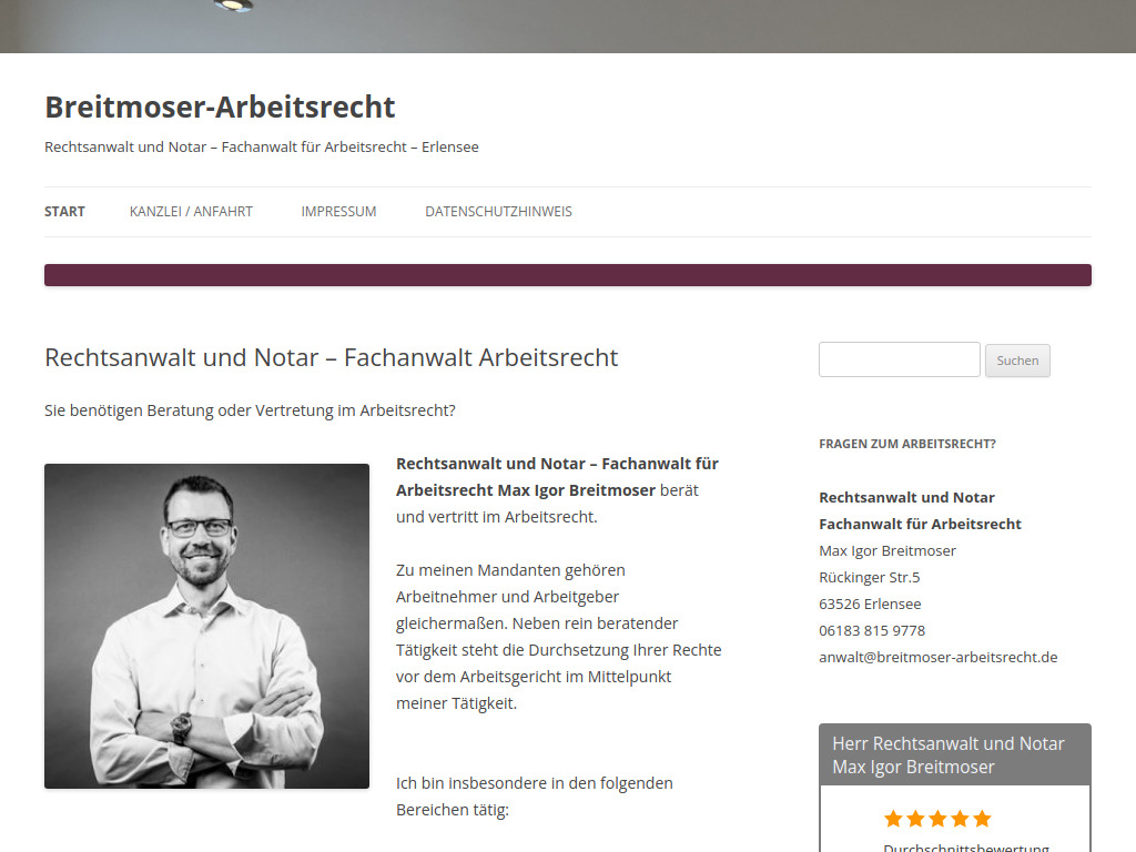 Website von Rechtsanwalt und Notar MAX IGOR BREITMOSER in Erlensee