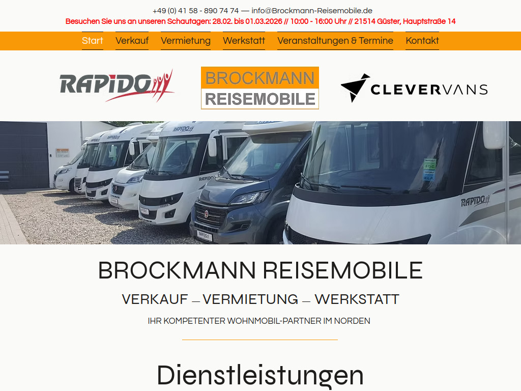 Website von Brockmann Reisemobile in Güster