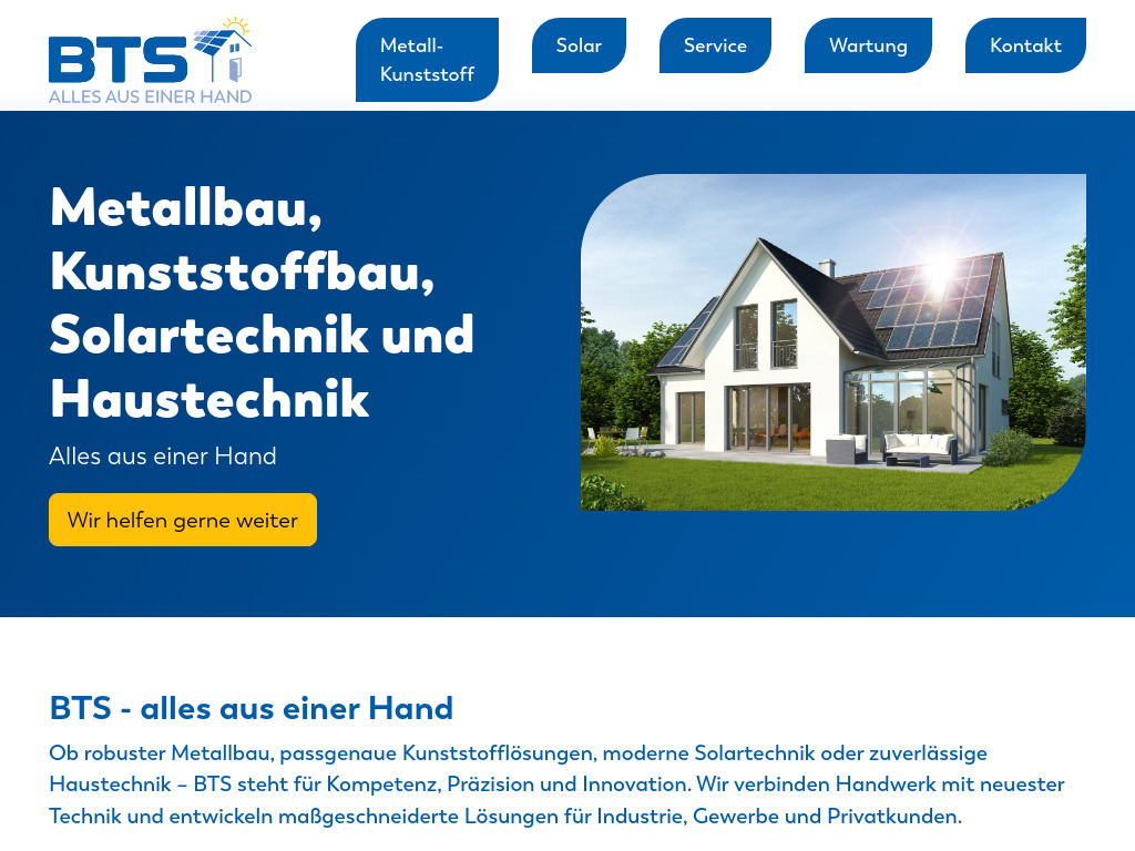 Website von BTS Metall & Kunststoffbau GmbH in Oerlinghausen