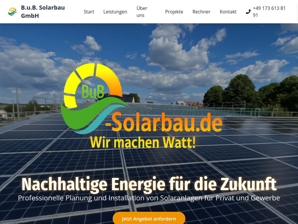 Website von B. u. B. Solarbau GmbH in Vichel