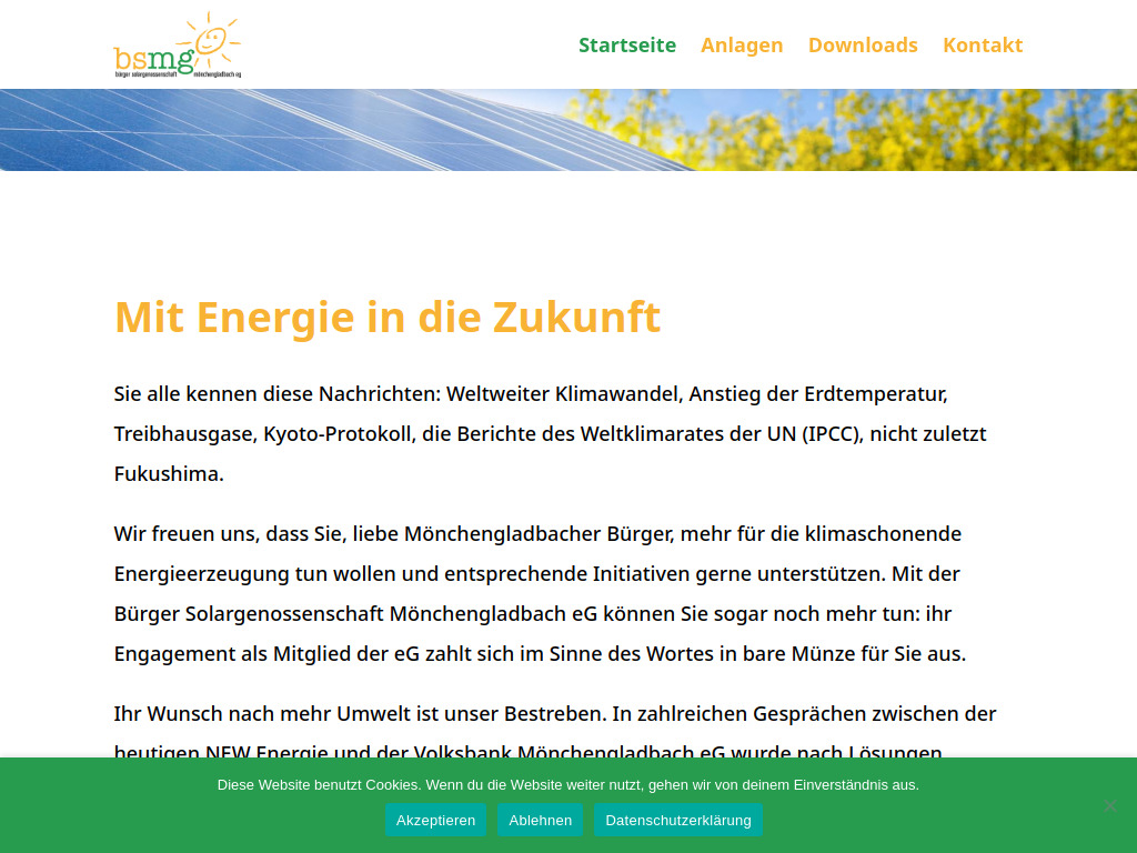 Website von Bürgersolargenossenschaft Mönchengladbach eG in Mönchengladbach