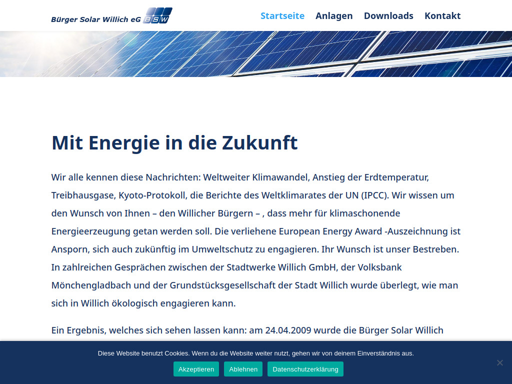 Website von Bürger Solar Willich eG in Willich