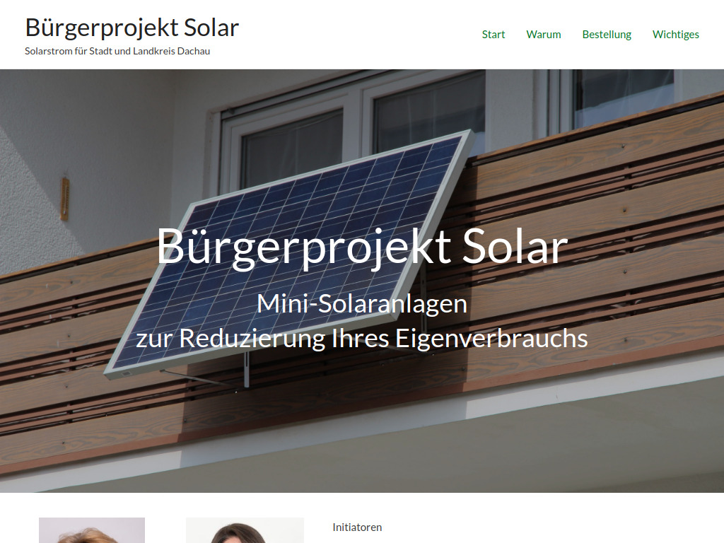 Website von Das Bürgerprojekt Solar für Haushalte in Dachau in Fürstenfeldbruck
