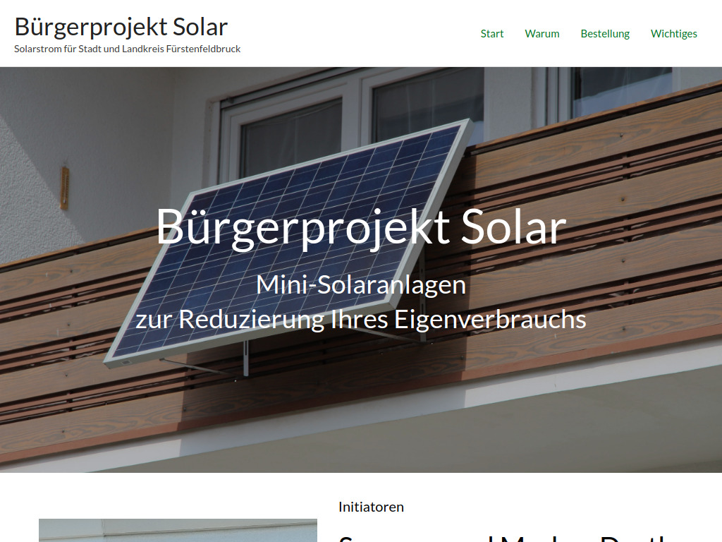 Website von Das Bürgerprojekt Solar für Haushalte in Fürstenfeldbruck in Fürstenfeldbruck